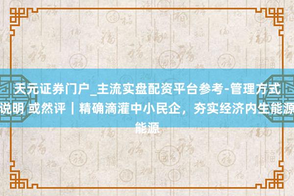天元证券门户_主流实盘配资平台参考-管理方式说明 或然评｜精确滴灌中小民企，夯实经济内生能源